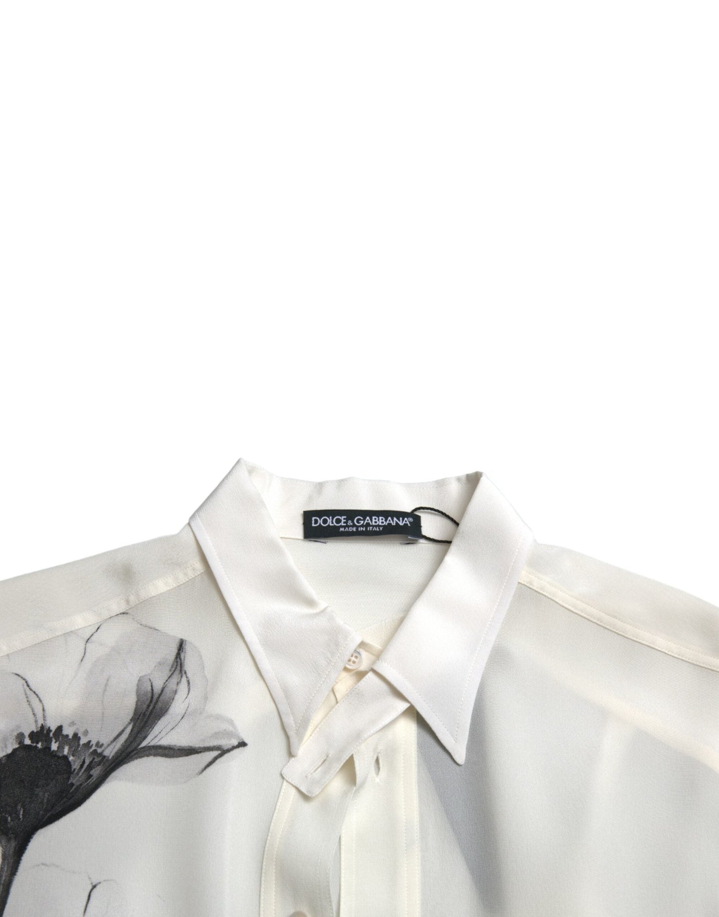 Dolce & Gabbana White Floral Collared Dress Silk Men's Shirt