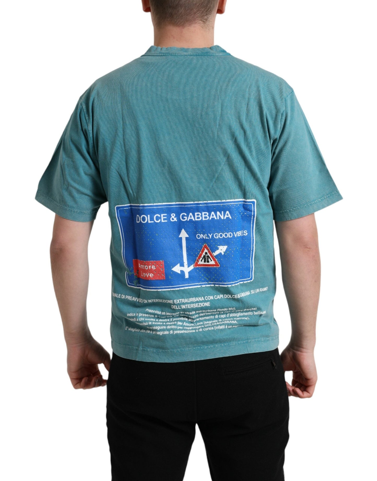 Dolce & Gabbana Blue Cotton Milano Street Round Neck Men's T-shirt