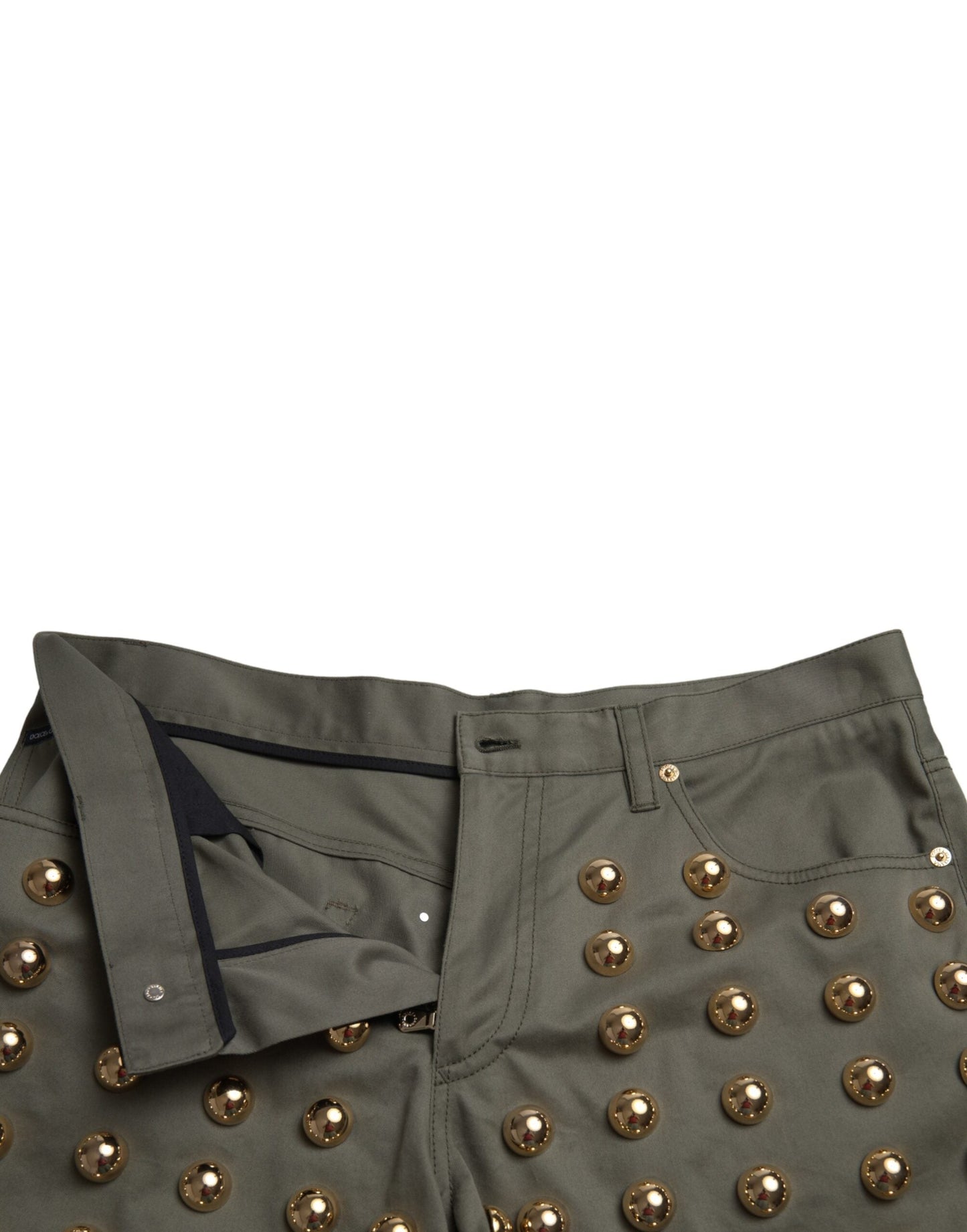 Dolce & Gabbana Green Embellished Cotton High Waist Hot Pants Women's Shorts