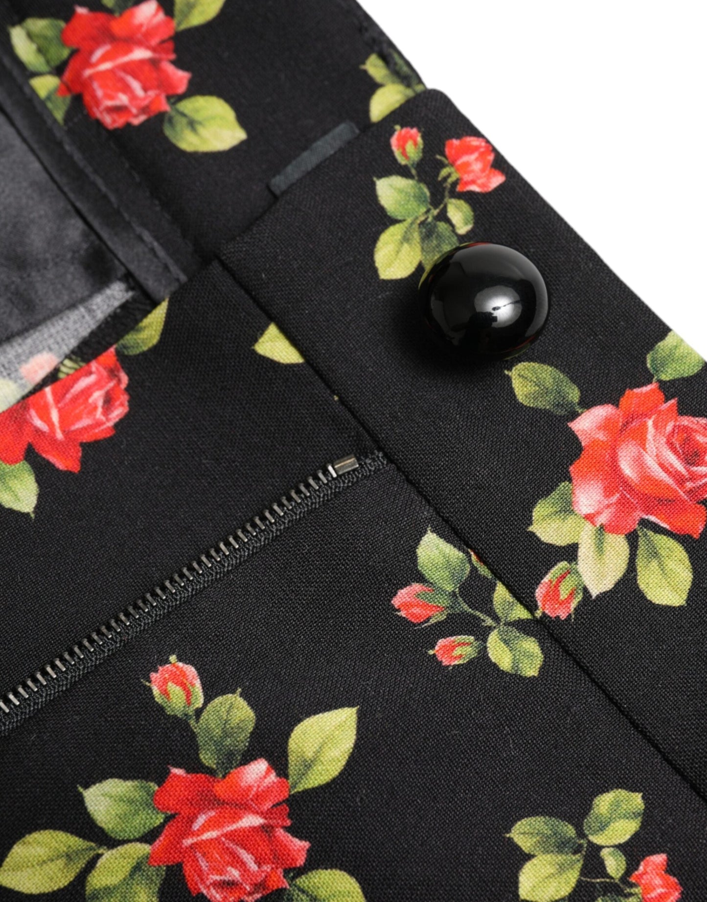 Dolce & Gabbana Black Floral Wool High Waist Tapered Women's Pants
