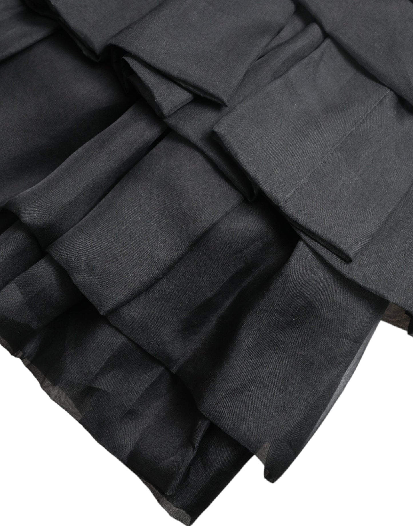 Dolce & Gabbana Black Tiered Aline High Waist Silk Mini Women's Skirt