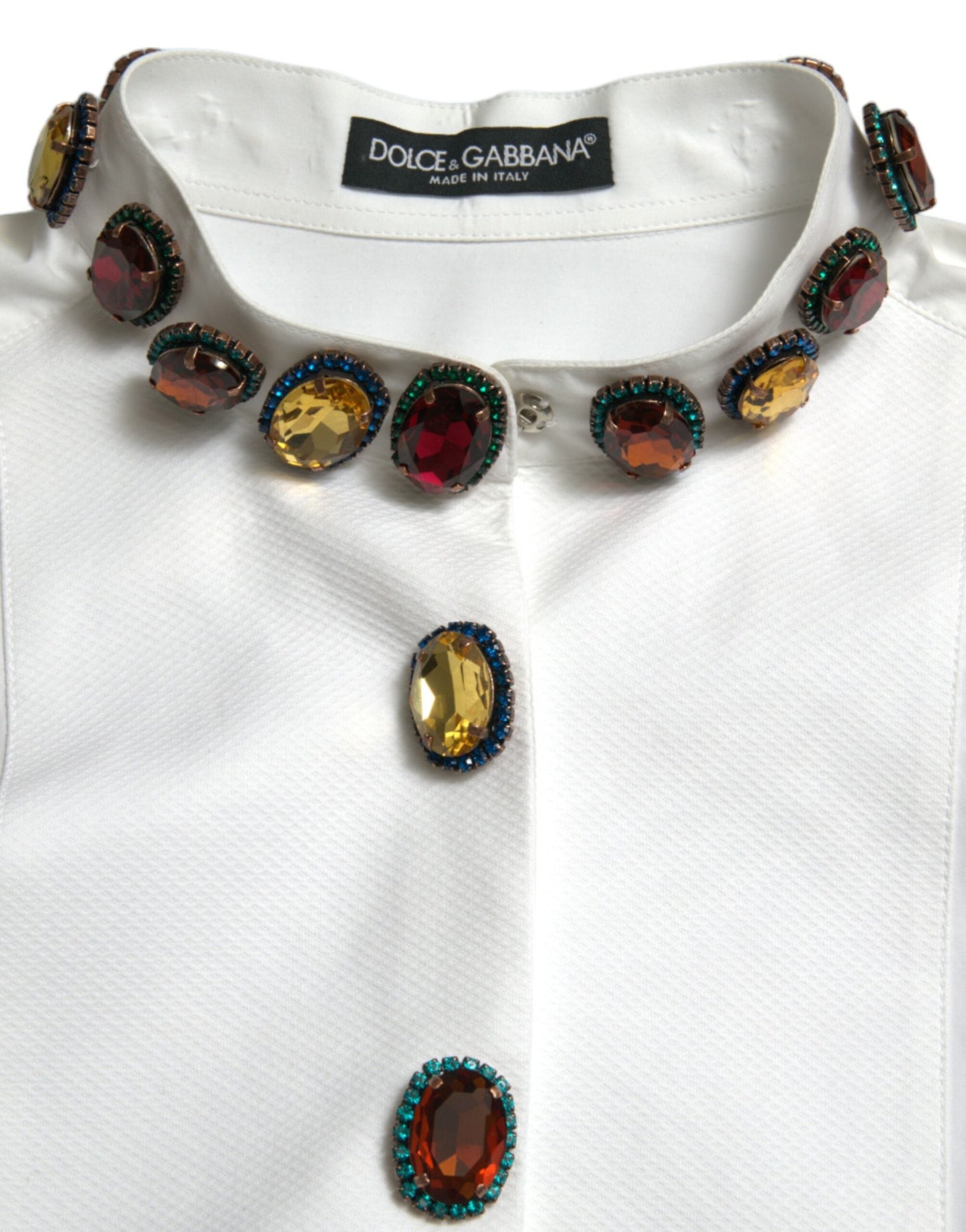 Dolce & Gabbana White Cotton Crystals Embellished Shirt Women's Top