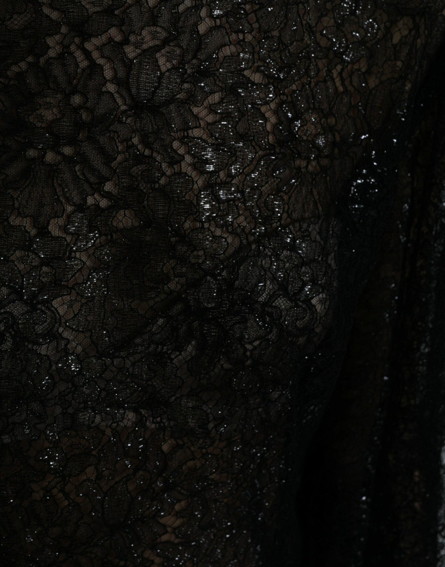 Dolce & Gabbana Black Floral Lace Sheer A-line Midi Women's Dress