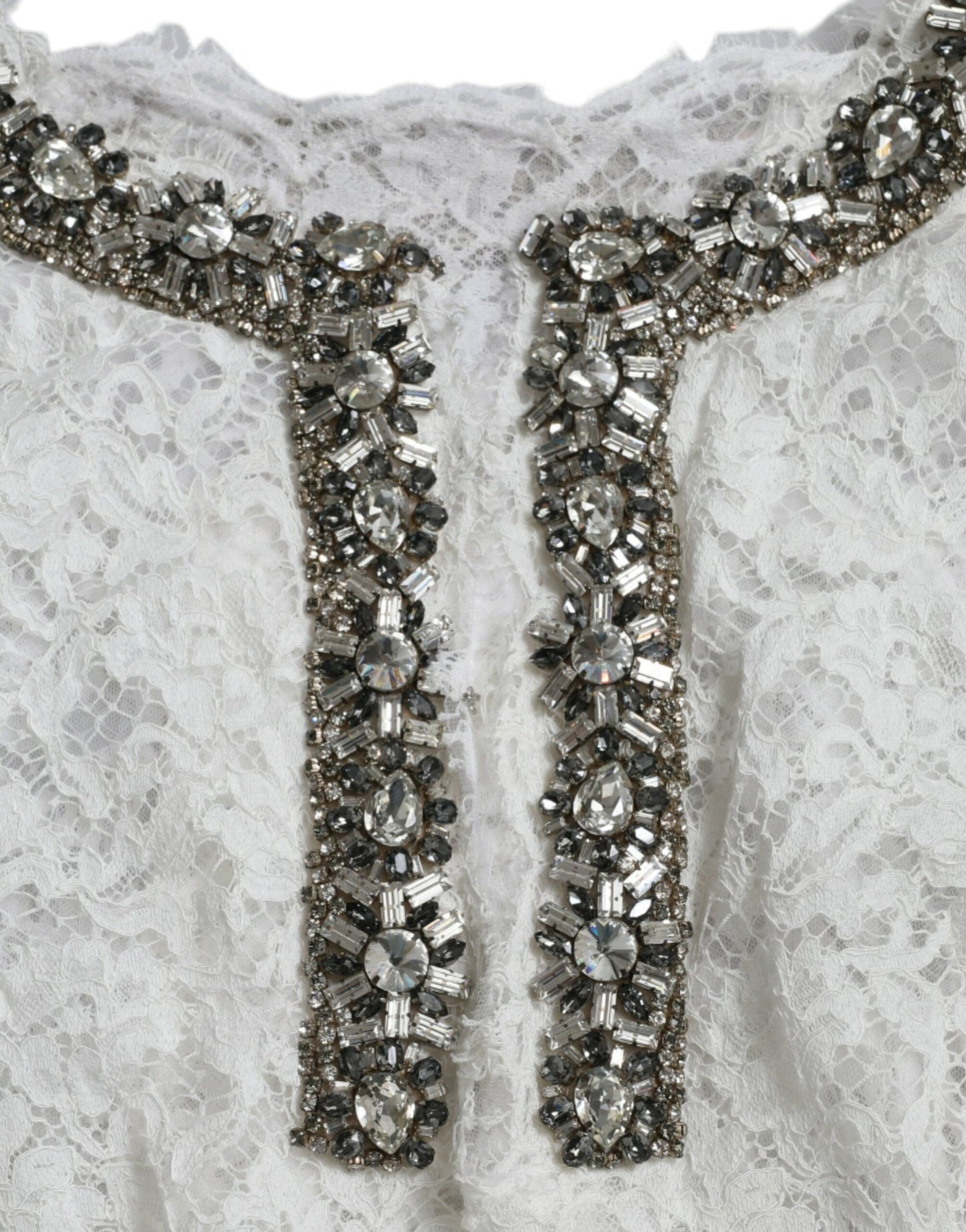 Dolce & Gabbana White Lace Crystal Embellished Shift Women's Dress
