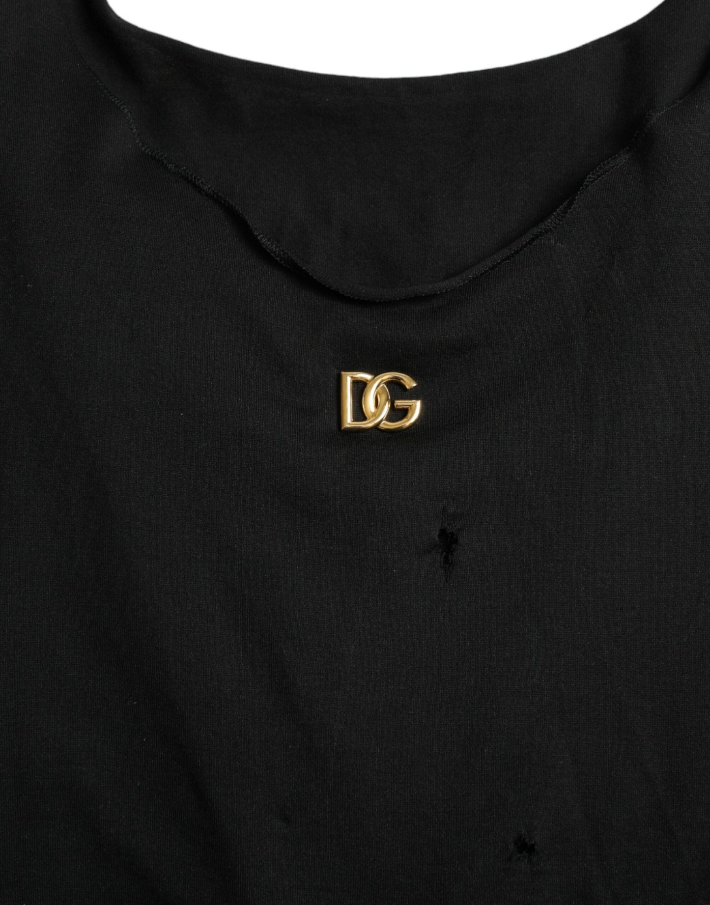 Dolce & Gabbana Black Cotton Lace Up Logo Round Neck Tank Women's Top