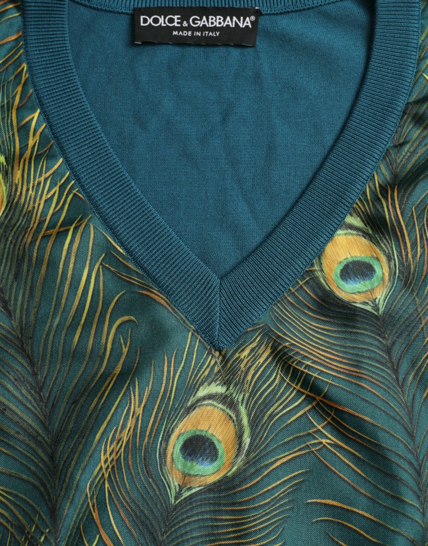 Dolce & Gabbana Green Peacock Feather Pullover Men's Sweater