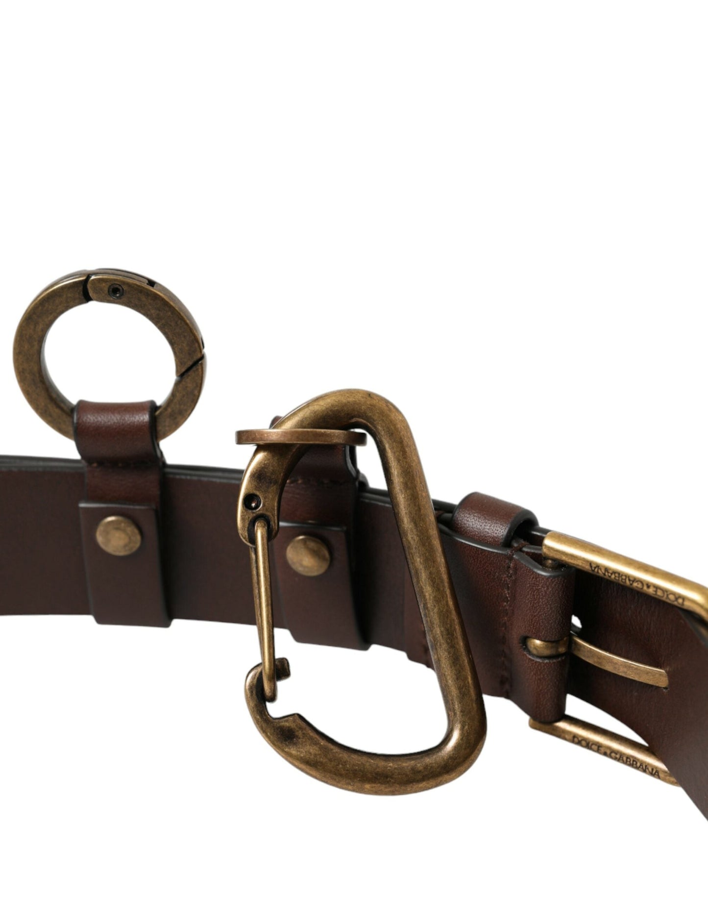 Dolce & Gabbana Brown Calf Leather Gold Metal Buckle Men's Belt