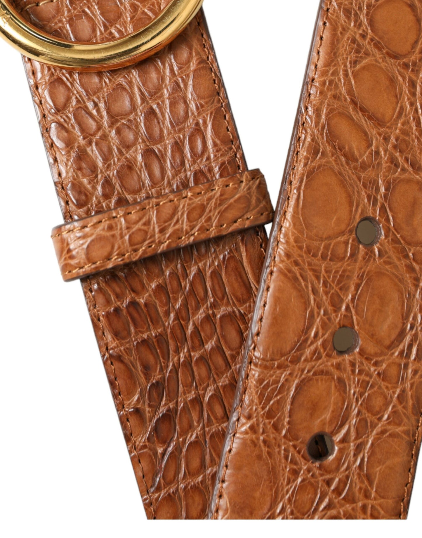 Dolce & Gabbana Brown Exotic Leather Round Buckle Men's Belt