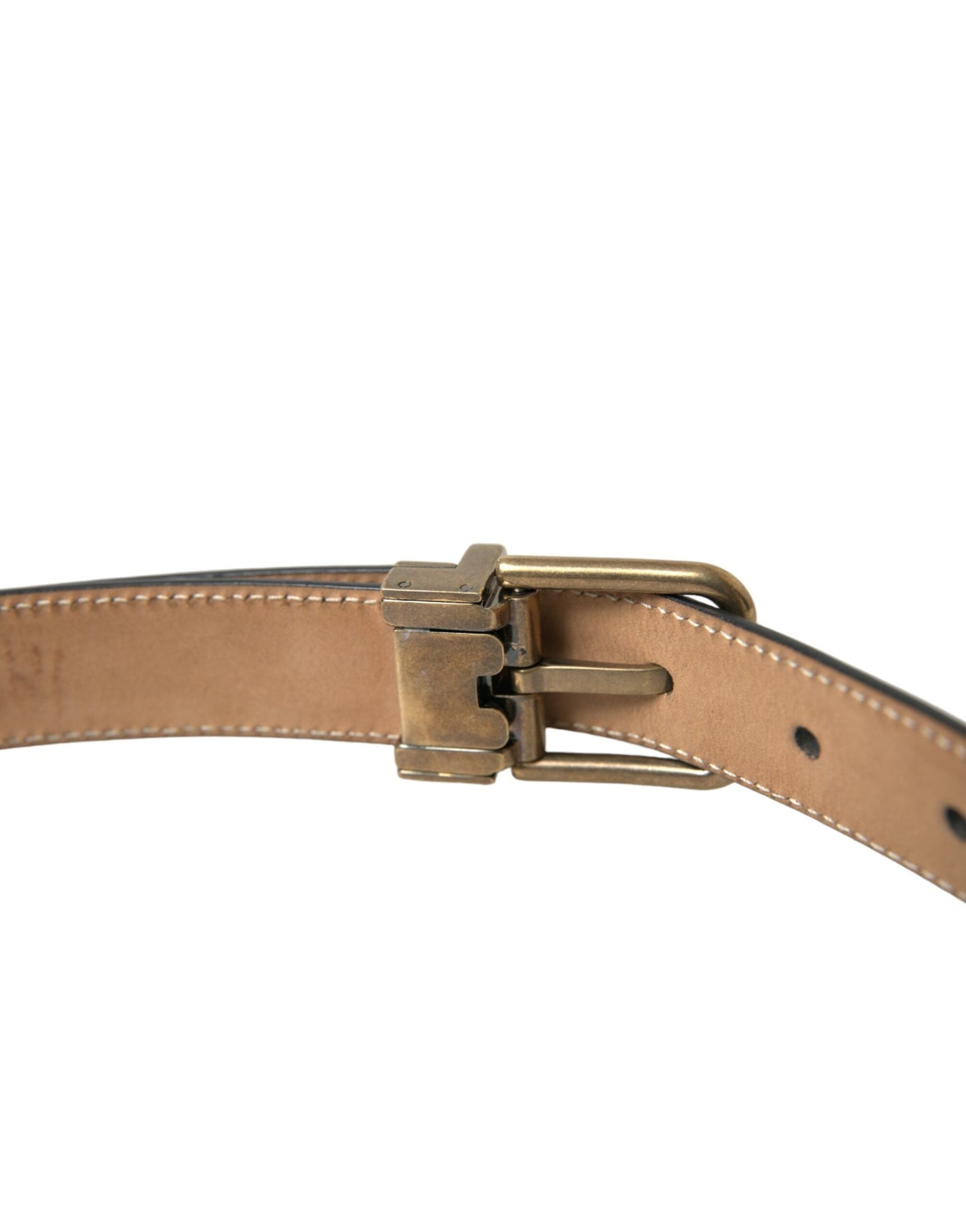 Dolce & Gabbana Black Calf Leather Gold Metal Buckle Men's Belt