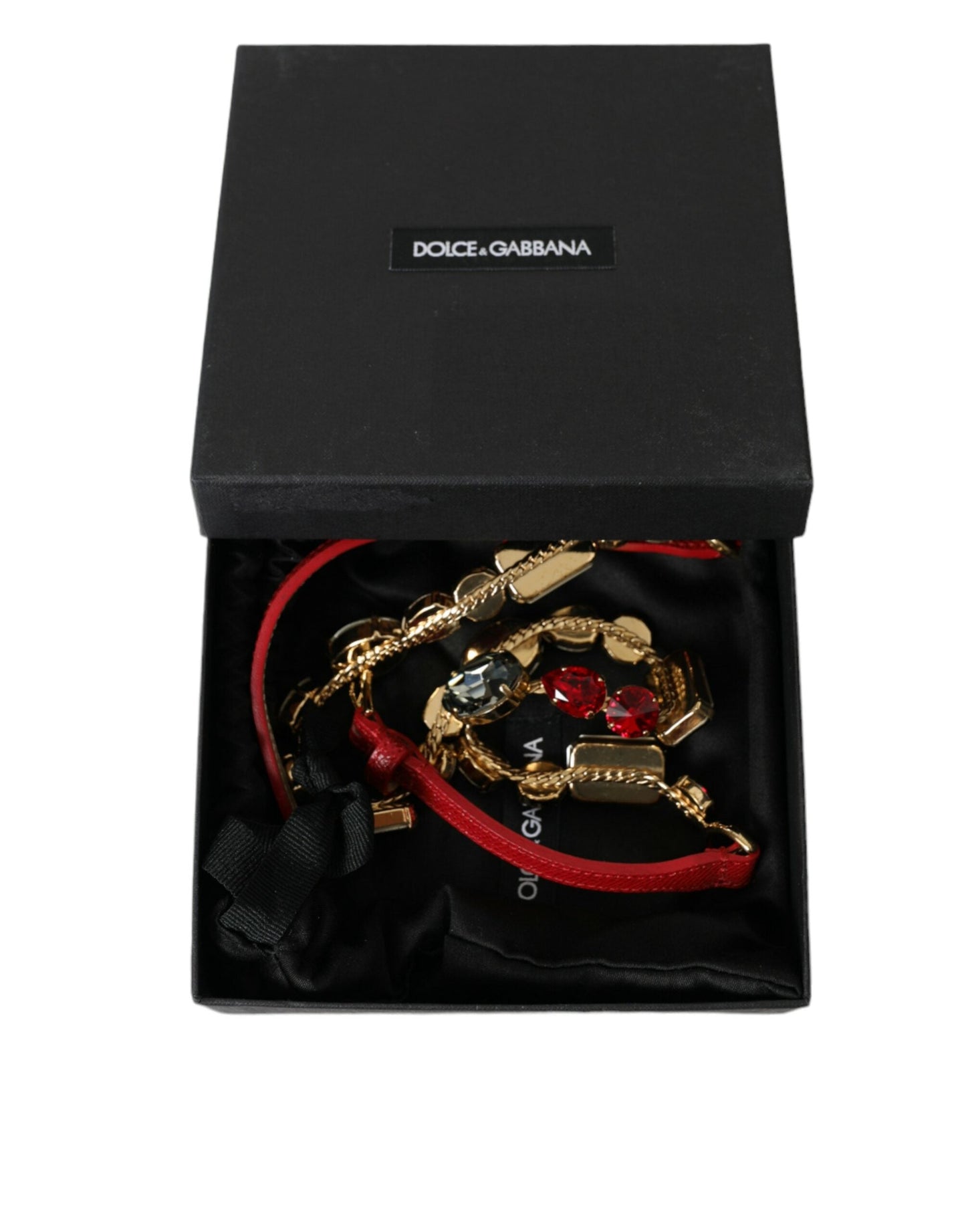 Dolce & Gabbana Red Leather Crystal Chain Waist Women's Belt