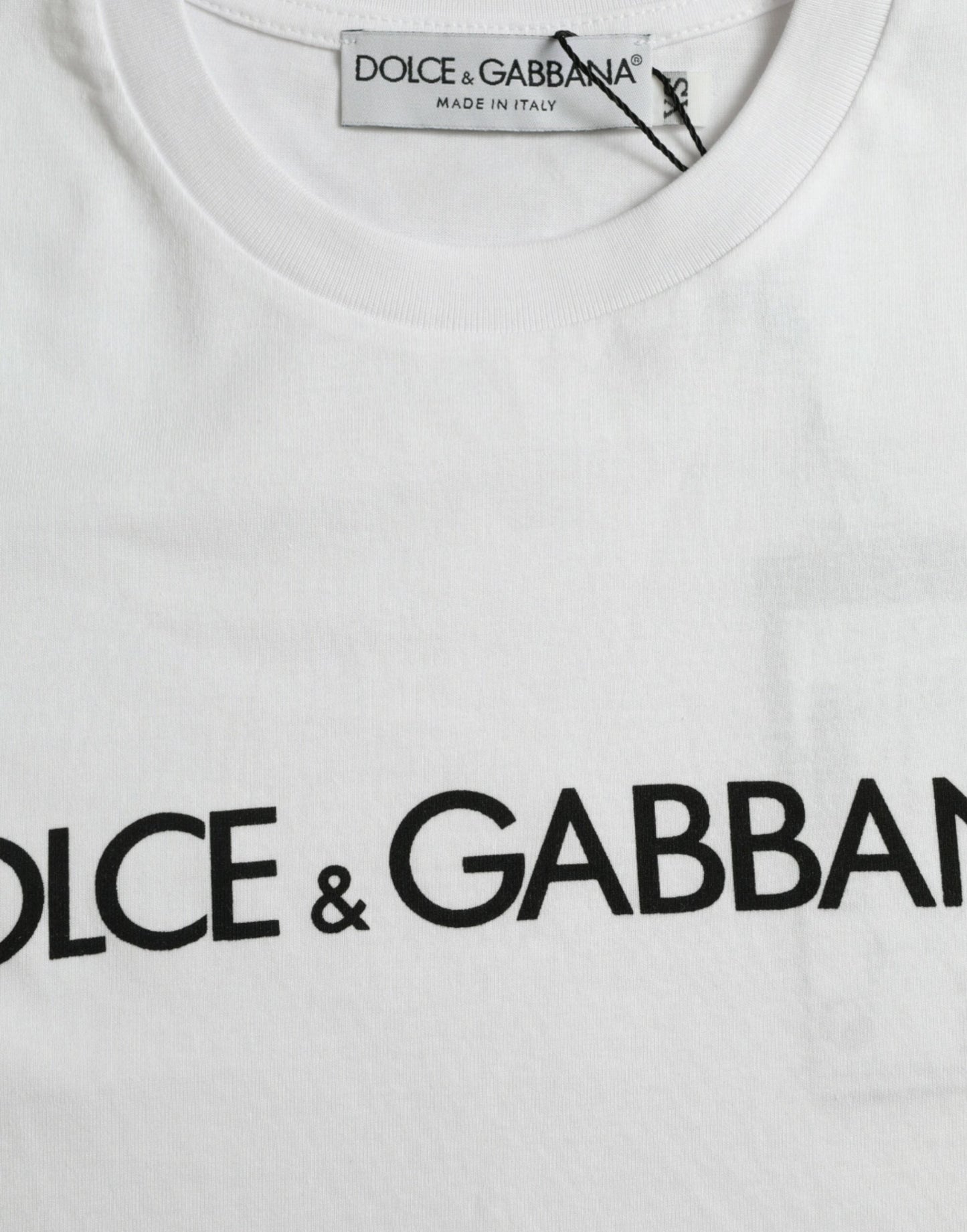 Dolce & Gabbana White Logo Print Cotton Crew Neck Men's T-shirt