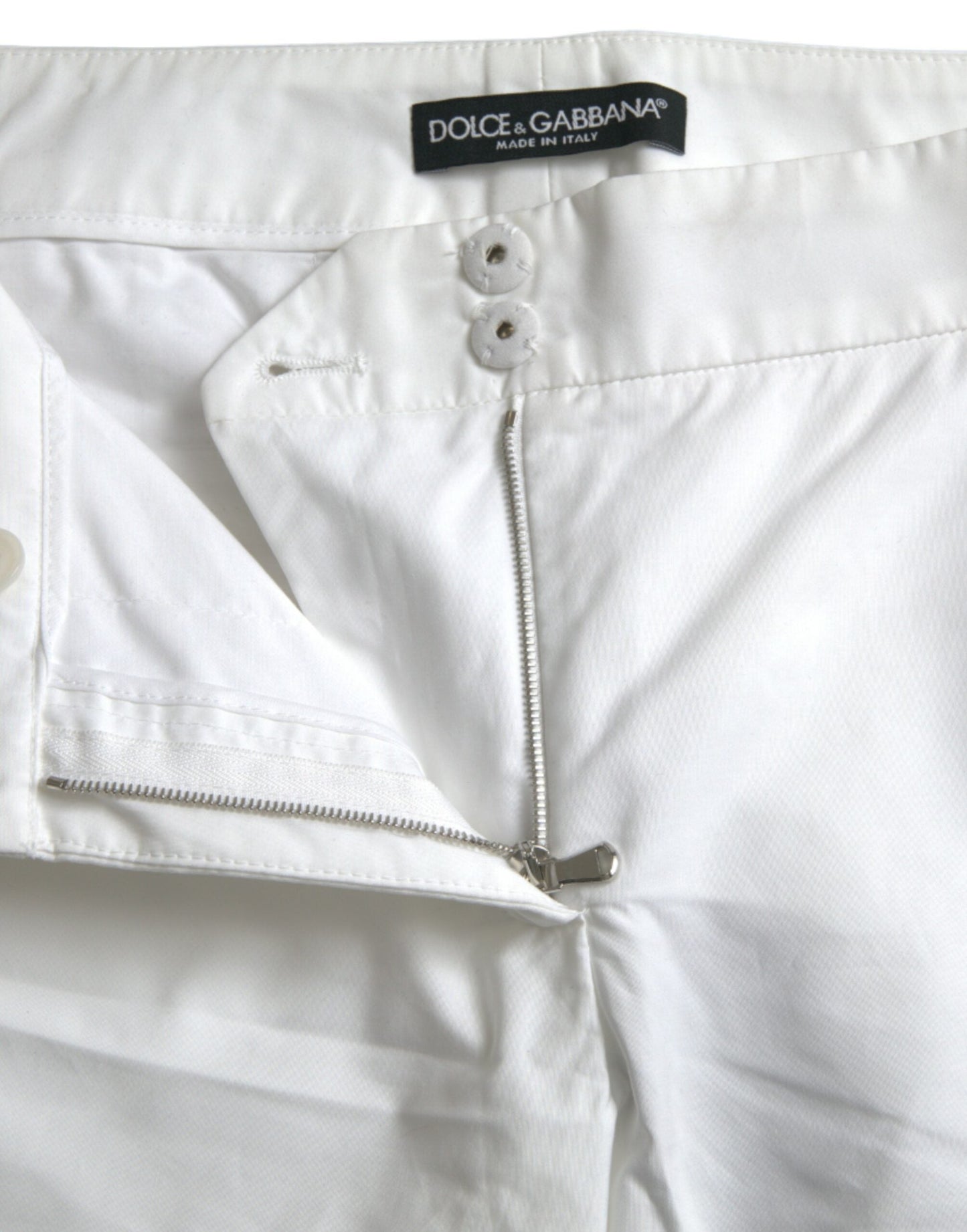 Dolce & Gabbana White Cut Out Cotton Mid Waist Cropped Women's Pants
