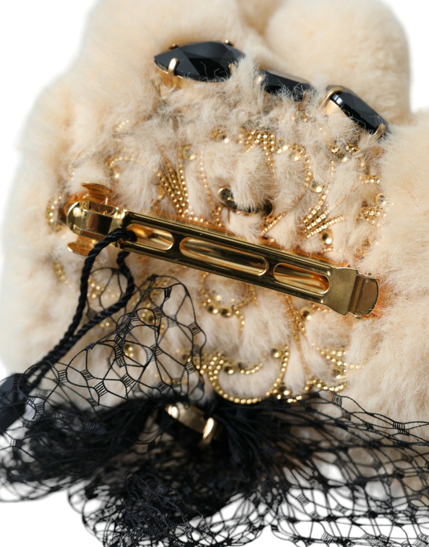 Dolce & Gabbana Beige Teddy Bear Mesh Net Band Hair Women's Clip