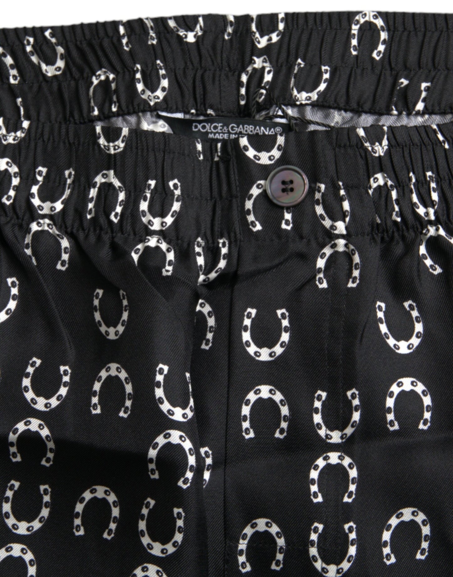 Dolce & Gabbana Black Horseshoe Print Silk Men's Pants