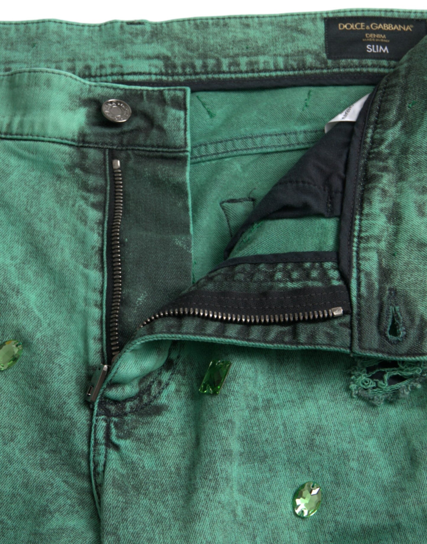 Dolce & Gabbana Green Crystals Cotton Stretch Slim Men's Jeans