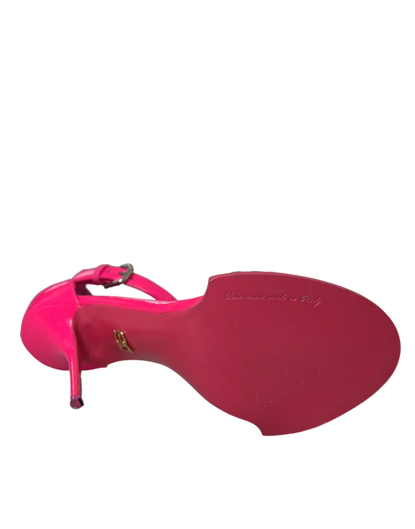Dolce & Gabbana Pink Leather Crystal Heels Sandals Women's Shoes