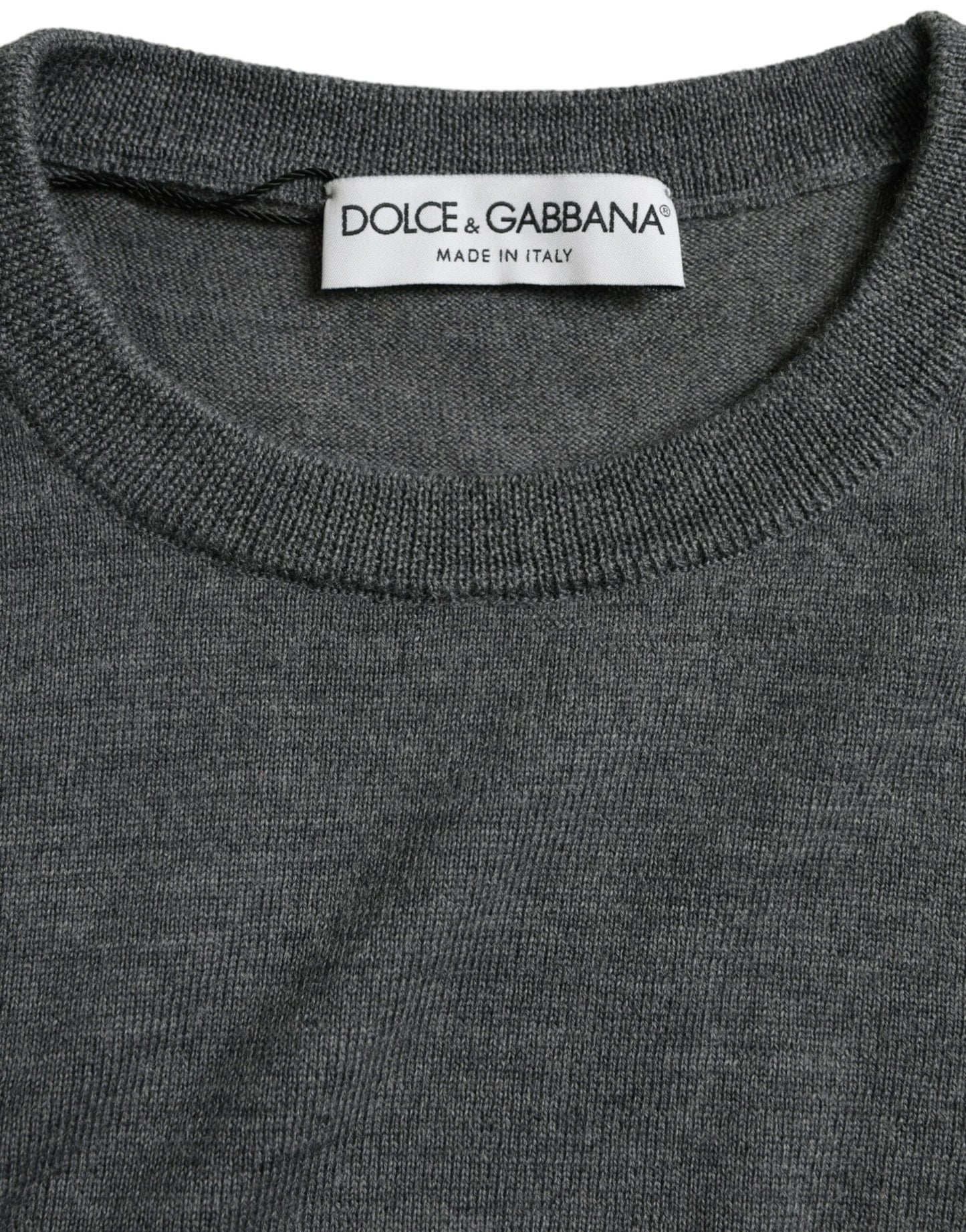 Dolce & Gabbana Dark Gray Wool Crew Neck Pullover Men's Sweater