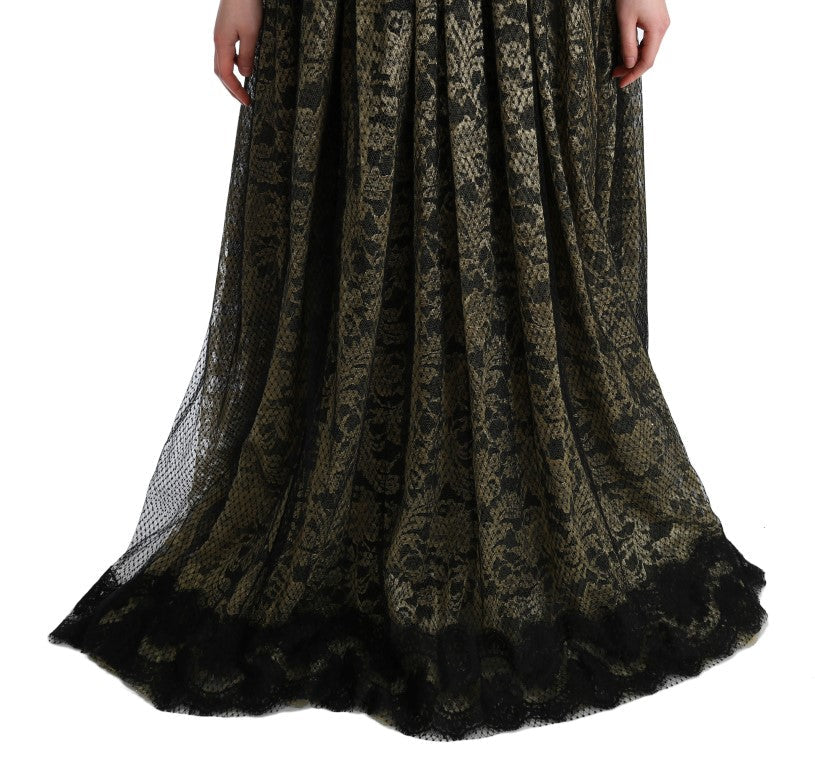Dolce & Gabbana Black Yellow Crystal Lace Shift Women's Dress