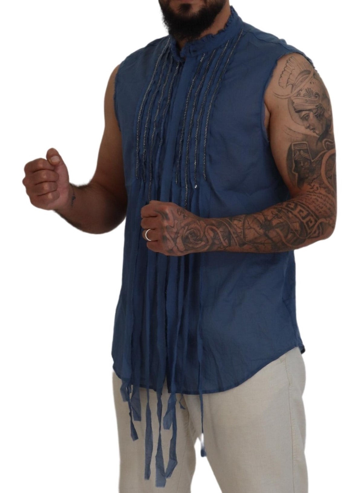 Dsquared�� Blue Cotton Chain Embellishment Sleeveless Men's Shirt (Pre-Owned)
