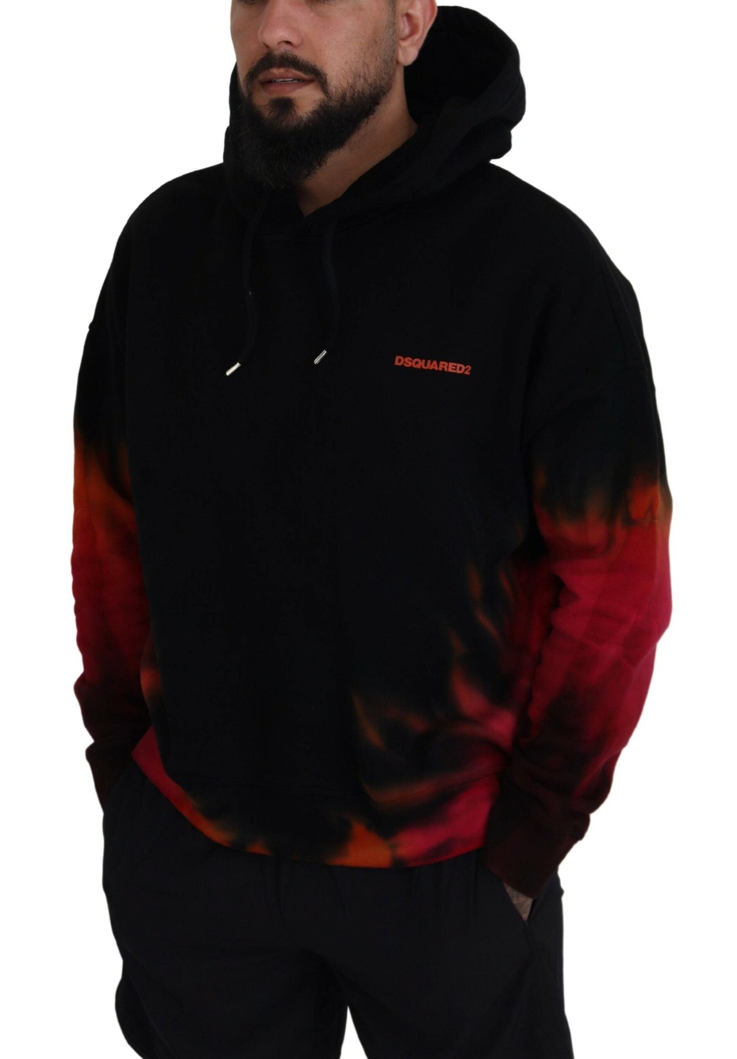Dsquared�� Black Red Cotton Hooded Tie Dye Pullover Men's Sweater (Pre-Owned)