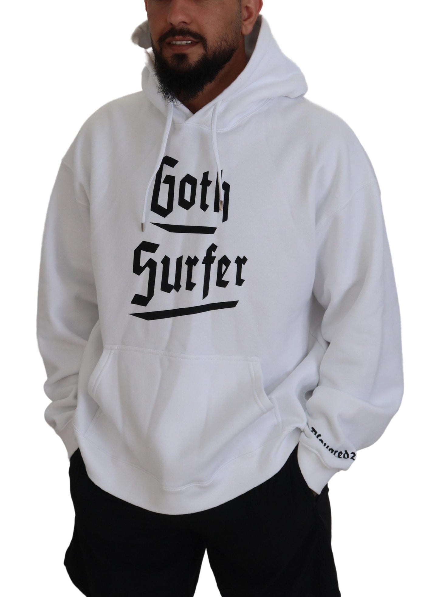 Dsquared�� White Cotton Hooded Printed Men Pullover Men's Sweater (Pre-Owned)