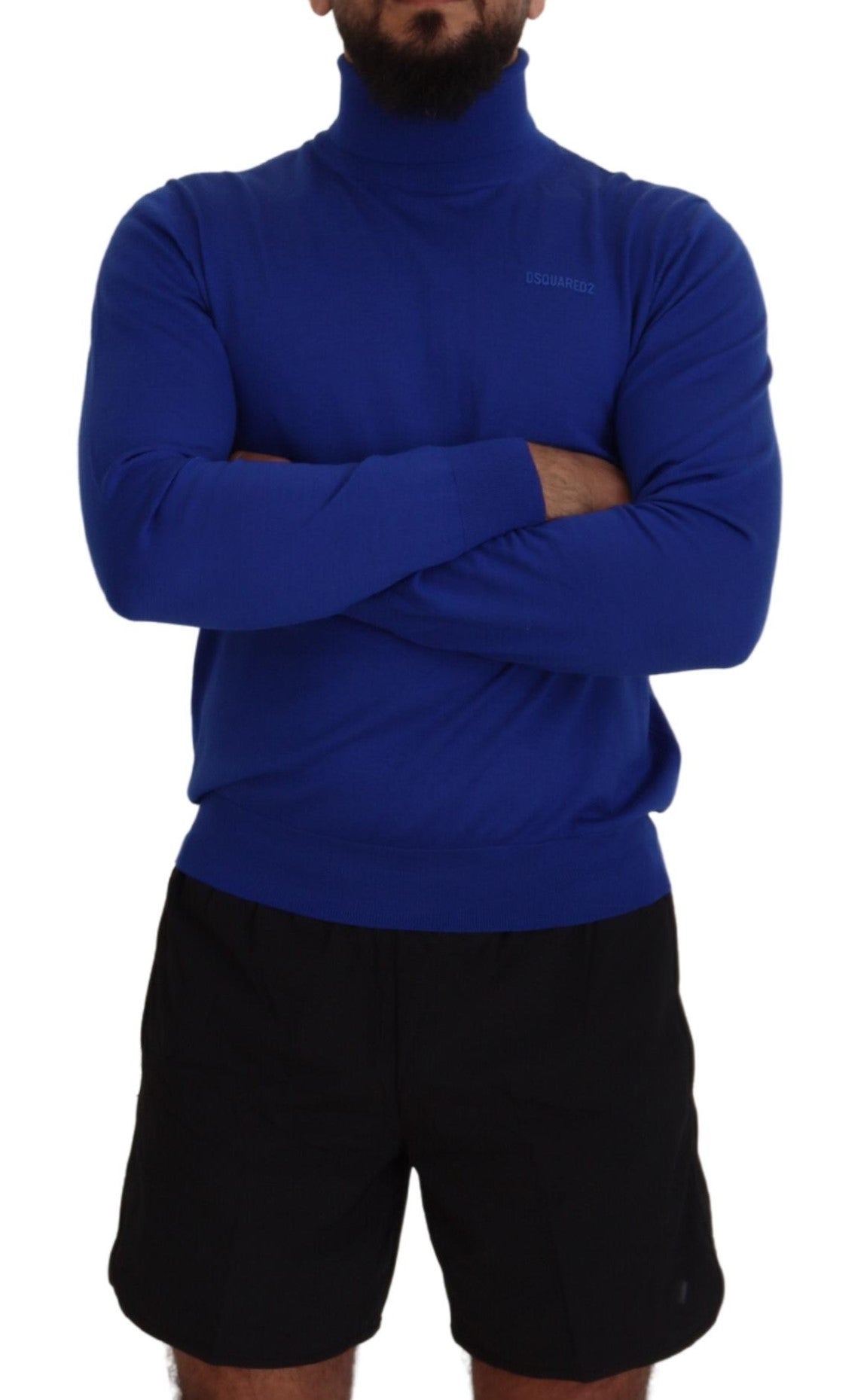 Dsquared�� Blue Logo Print Long Sleeves Turtle Neck Men's Sweater (Pre-Owned)