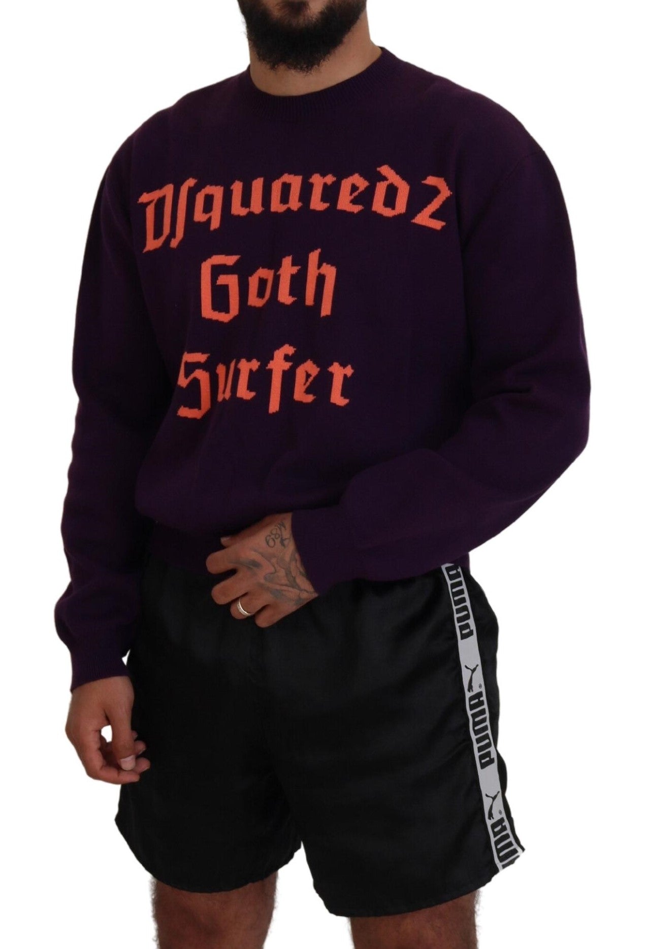 Dsquared�� Purple Cotton Printed Men Pullover Men's Sweater (Pre-Owned)