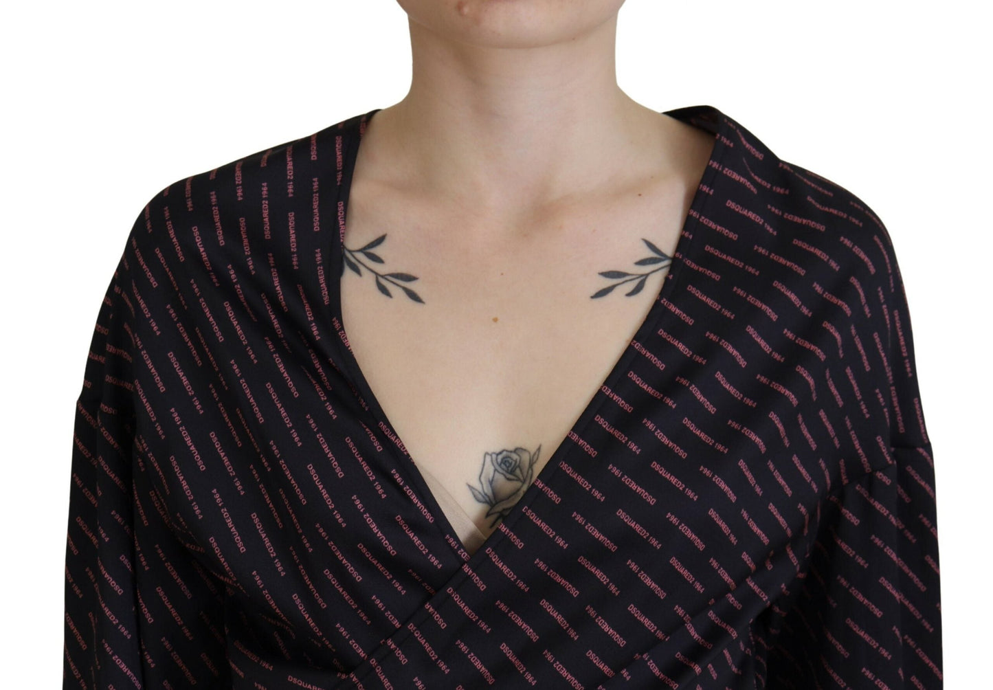 Dsquared�� Black Polyester Cropped Logo Printed Blouse Women's Top (Pre-Owned)