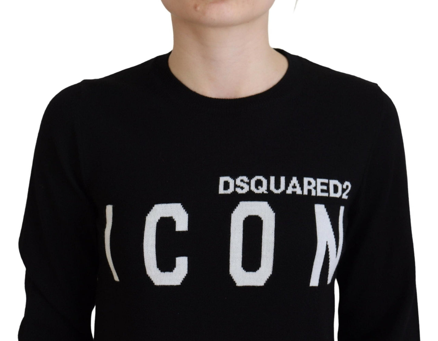 Dsquared�� Black Virgin Wool Logo Print Long Sleeves Women's Sweater (Pre-Owned)
