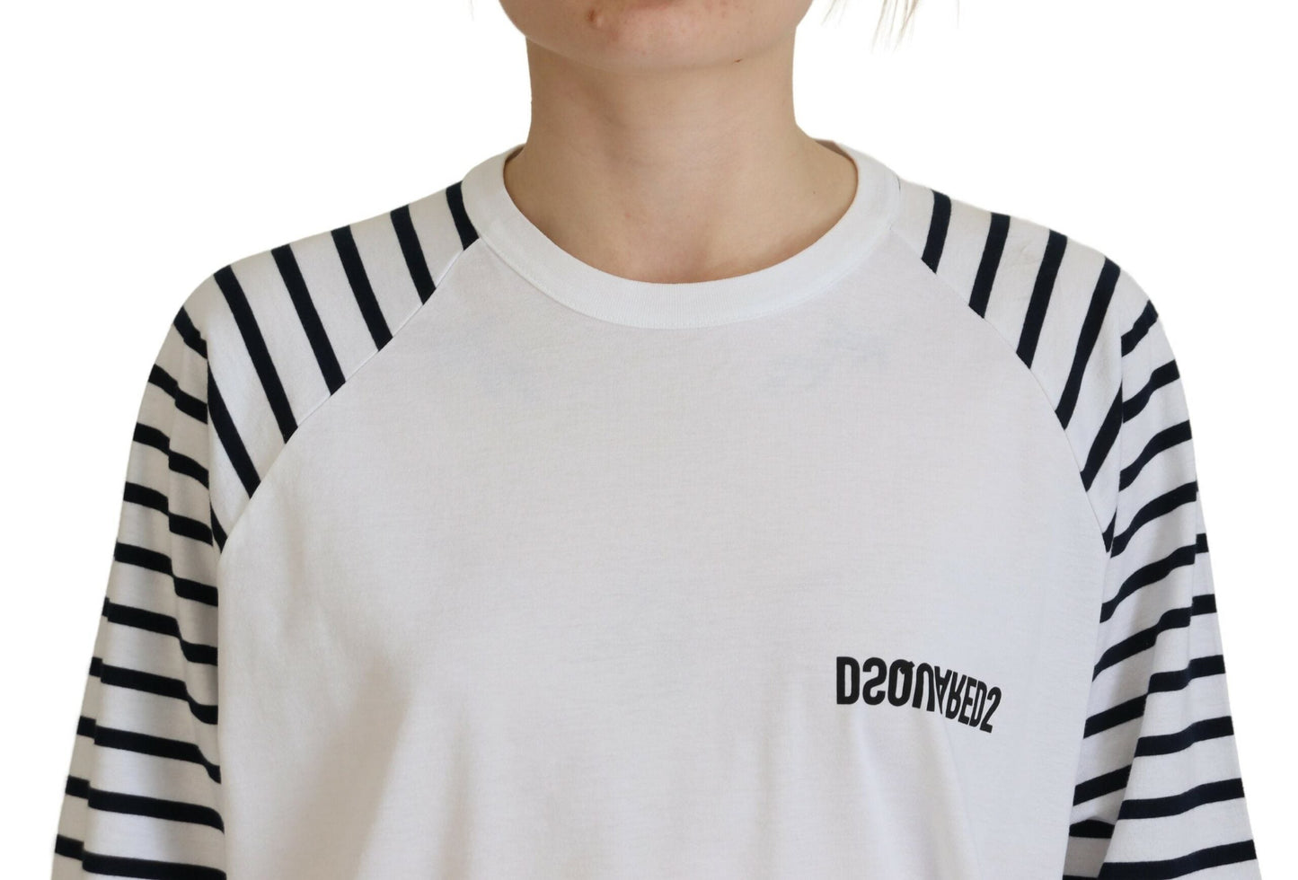Dsquared�� White Cotton Striped Crew Neck Short Sleeve Women's Sweater (Pre-Owned)