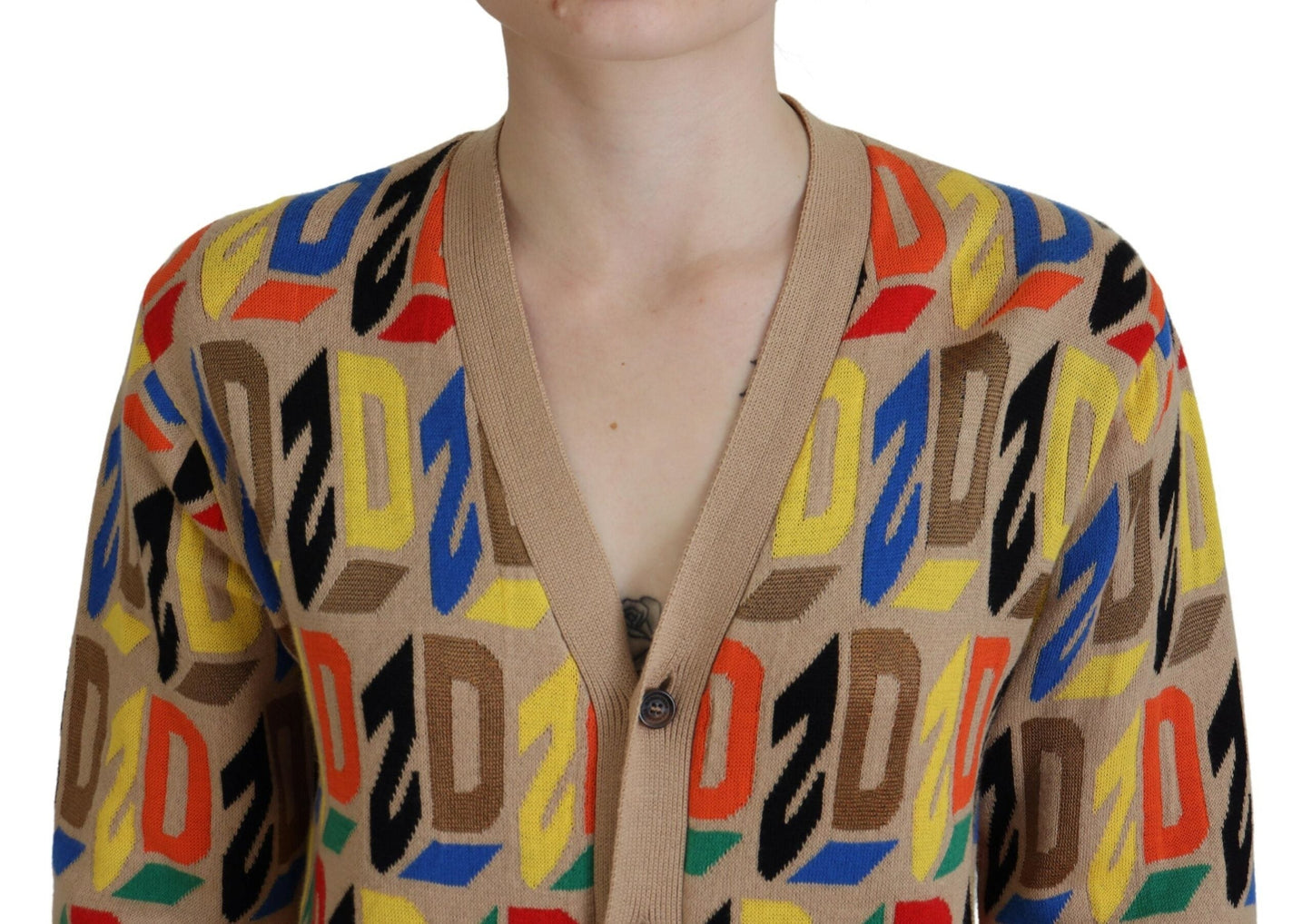 Dsquared�� Brown Logo Long Sleeve Women Cardigan Women's Sweater (Pre-Owned)