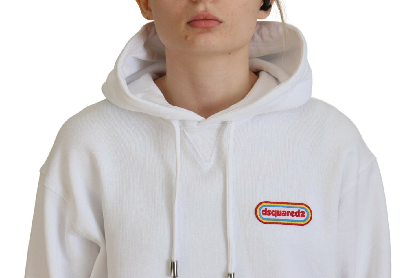 Dsquared�� White Logo Patch Cotton Hoodie Sweatshirt Women's Sweater (Pre-Owned)
