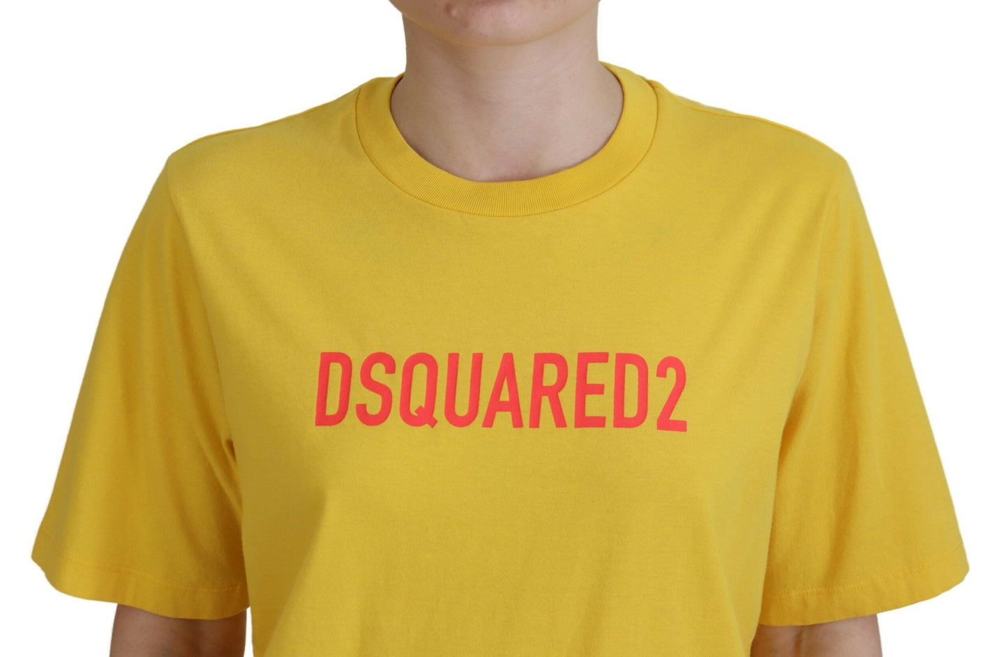 Dsquared�� Yellow Logo Print Cotton Crewneck Easy Tee Women's T-shirt (Pre-Owned)