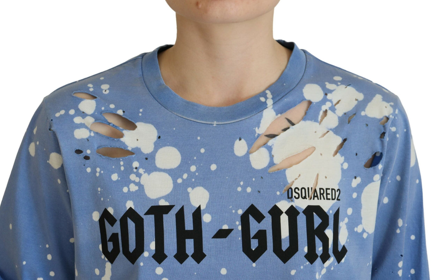 Dsquared�� Blue Goth Gurl Print Black Lace Cotton Tee Women's T-shirt (Pre-Owned)