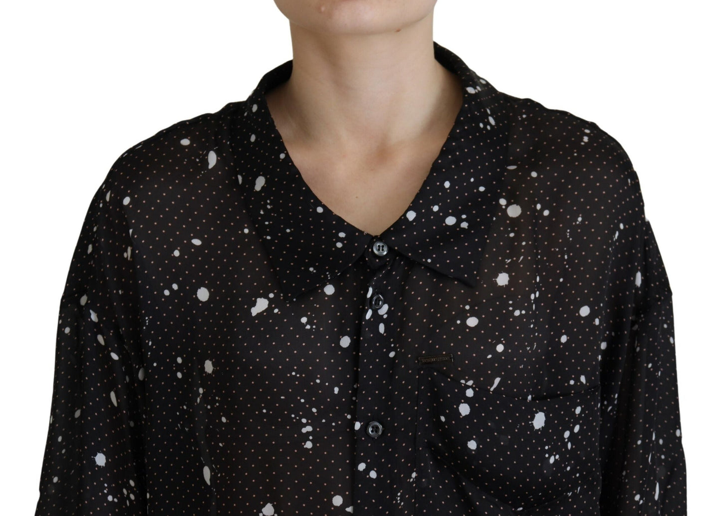 Dsquared�� Black Polka Dots Collared Button Down Blouse Women's Top (Pre-Owned)