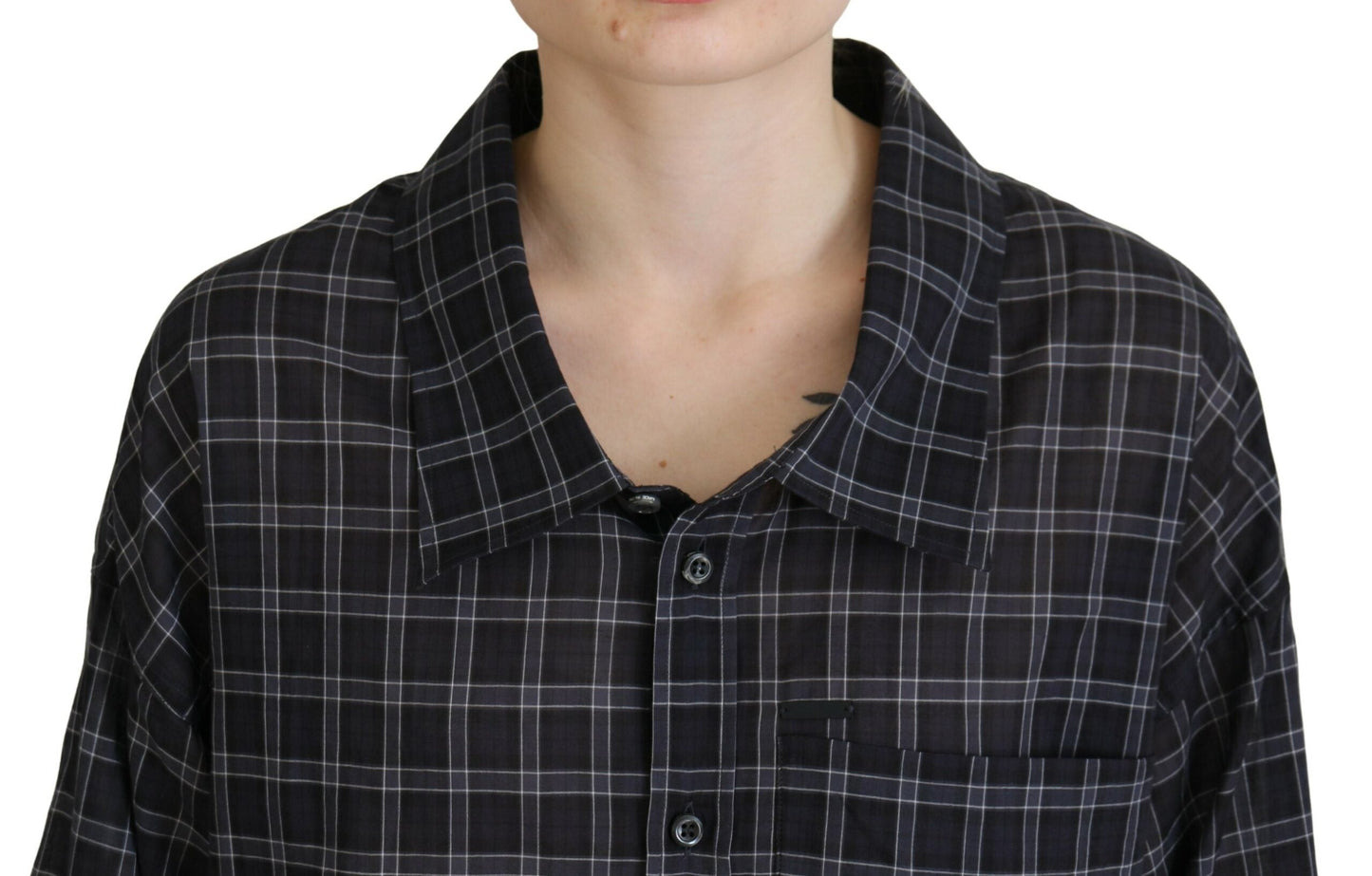 Dsquared�� Black Checkered Collared Button Long Sleeves Women's Shirt (Pre-Owned)