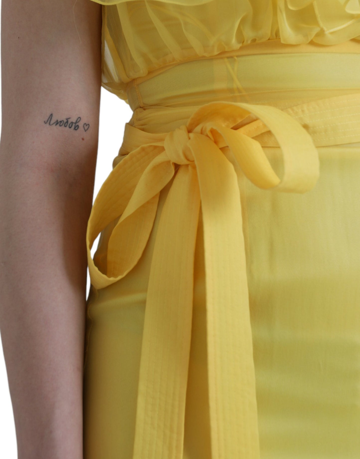 Dolce & Gabbana Yellow Silk Sheath Belted Long Maxi Women's Dress