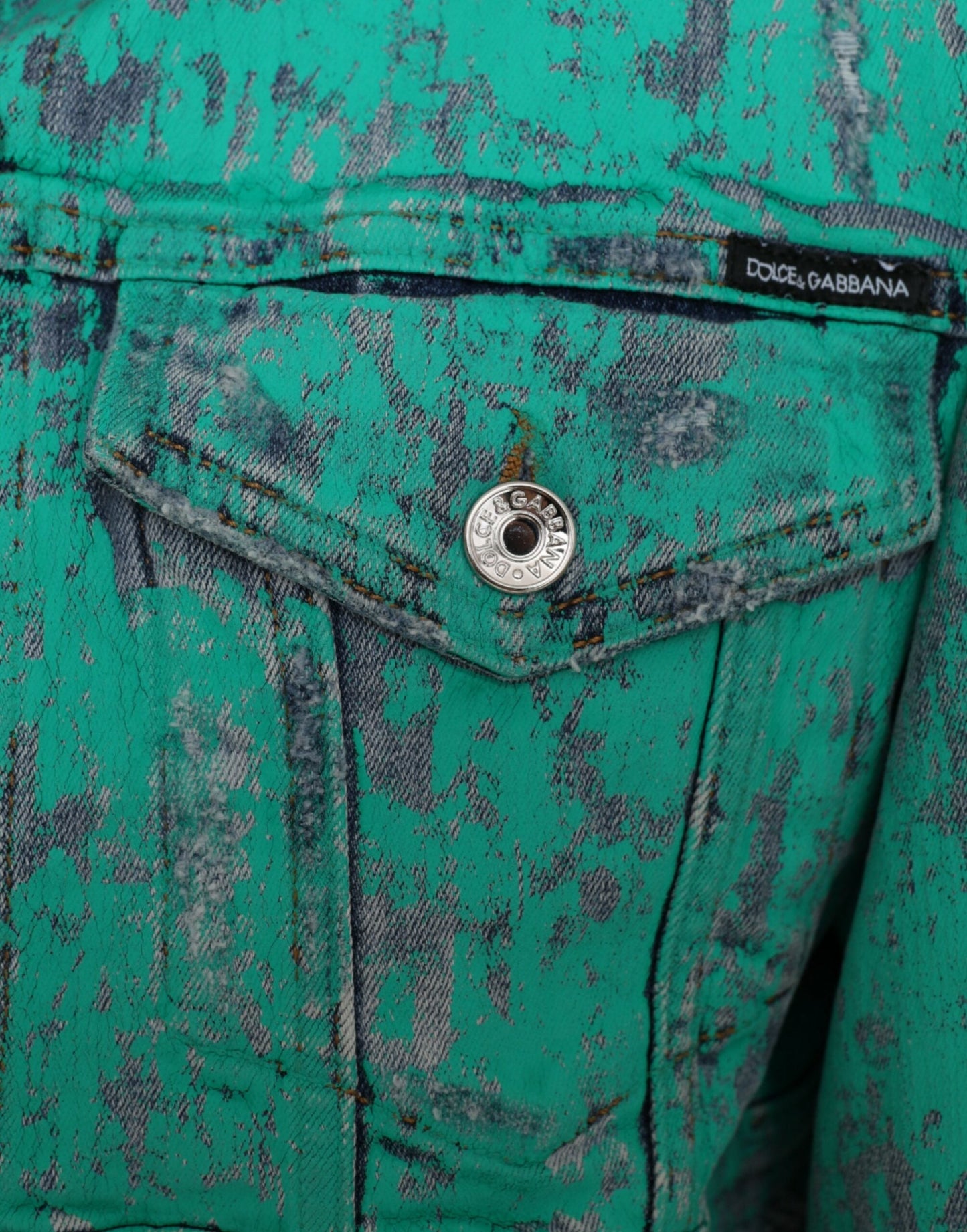 Dolce & Gabbana Green Cotton Tie Dye Cropped Cropped Denim Women's Jacket
