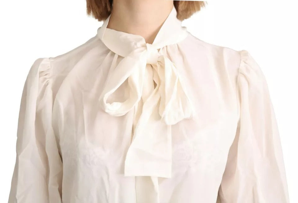 Dolce & Gabbana Off White Scarfneck Long Sleeves Blouse Silk Women's Top (Pre-Owned)