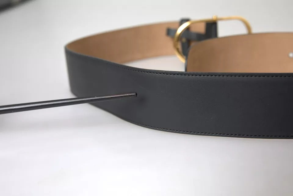 Dolce & Gabbana Black Leather Gold Oval Metal Buckle Women's Belt (Pre-Owned)