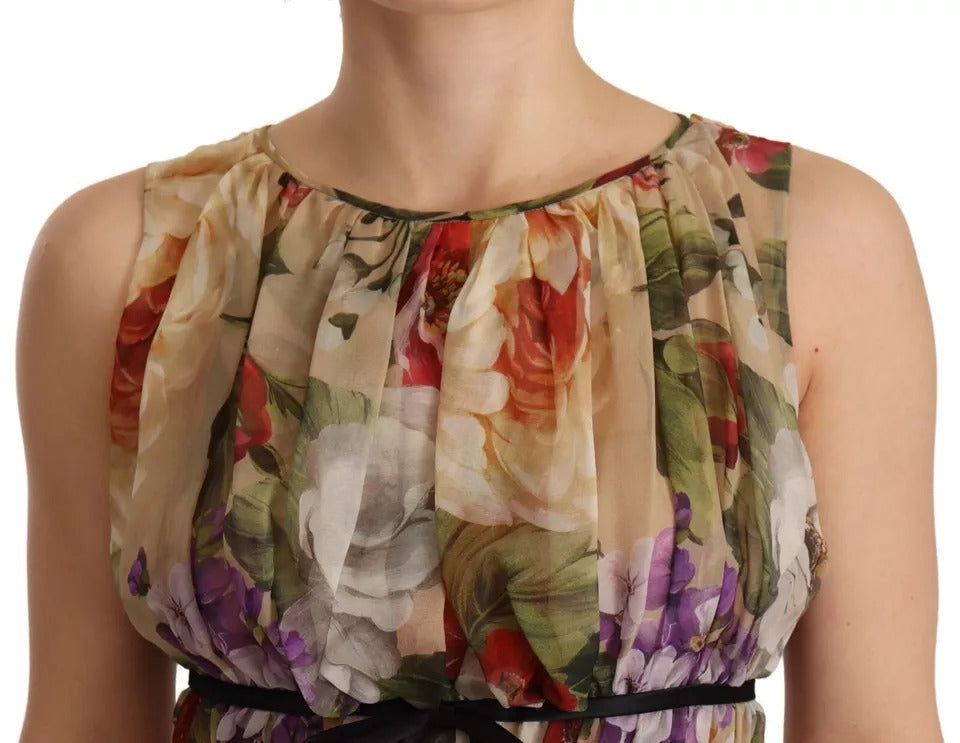 Dolce & Gabbana Beige Floral Sleeveless Round Neck Mini Women's Dress (Pre-Owned)
