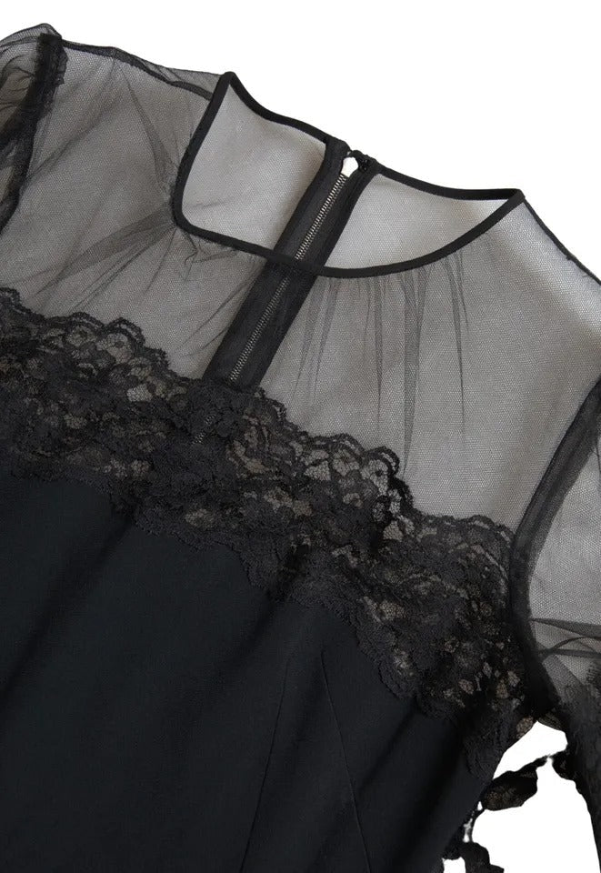Dolce & Gabbana Black Sheer Floral Lace Sheath Midi Women's Dress (Pre-Owned)