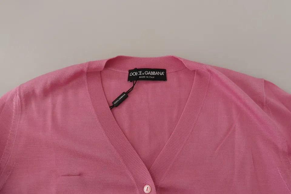 Dolce & Gabbana Pink 100% Silk Button Down Cardigan Women's Sweater (Pre-Owned)