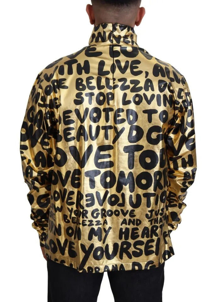 Dolce & Gabbana Gold Logo Print Turtleneck Pullover Men's Sweater (Pre-Owned)