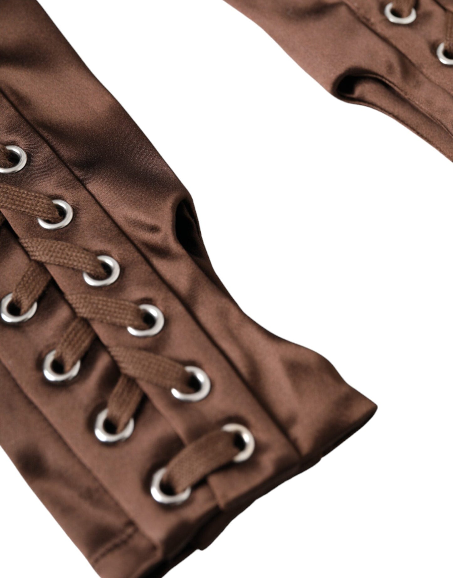 Dolce & Gabbana Brown Acetate Lace Up Fingerless Women's Gloves