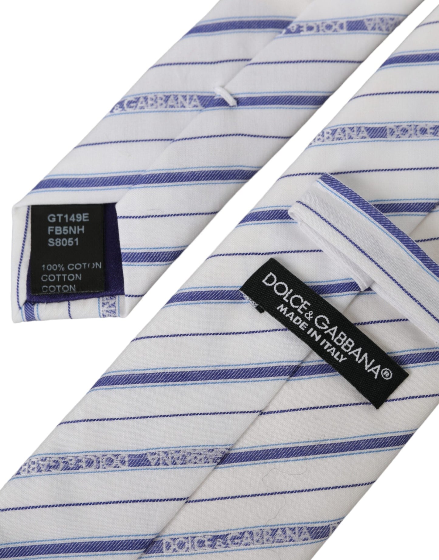 Dolce & Gabbana White Blue Stripes Silk Adjustable Men's Tie