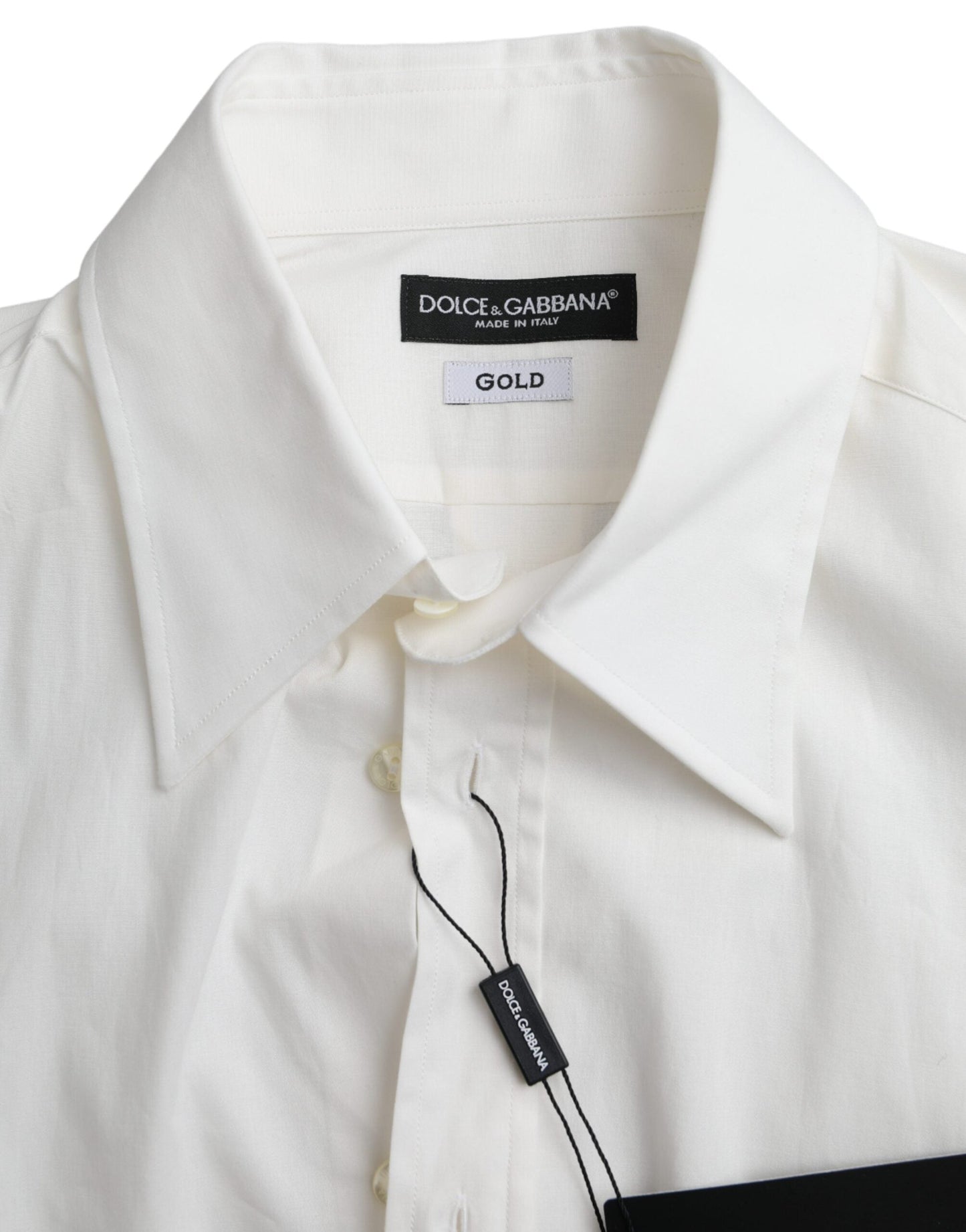 Dolce & Gabbana White Cotton Dress Slim Fit GOLD Men's Shirt