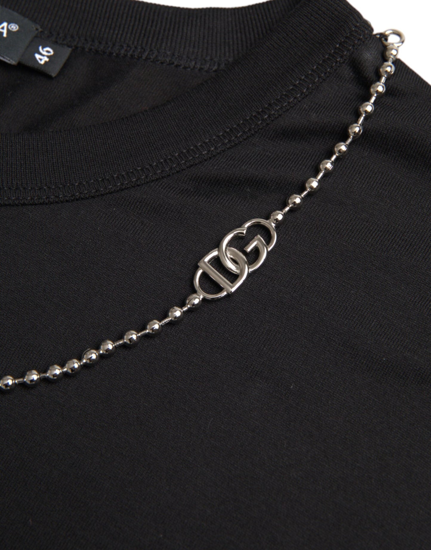 Dolce & Gabbana Black Cotton Silver Chain Short Sleeve Men's T-shirt