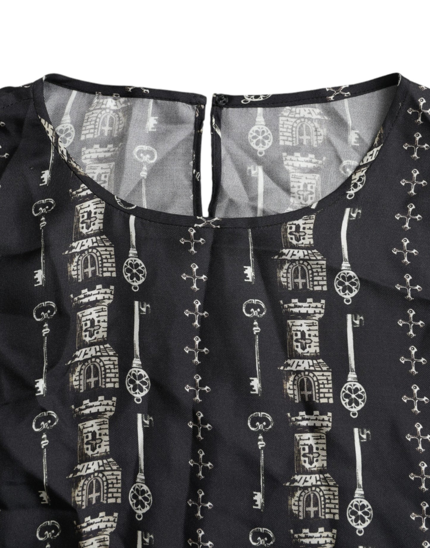 Dolce & Gabbana Black Key Castle Print Silk Blouse Women's T-shirt