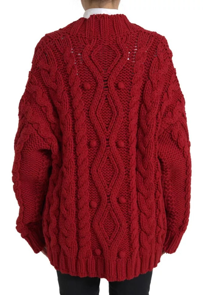 Dolce & Gabbana Red Wool Knit Button Down Cardigan Women's Sweater (Pre-Owned)